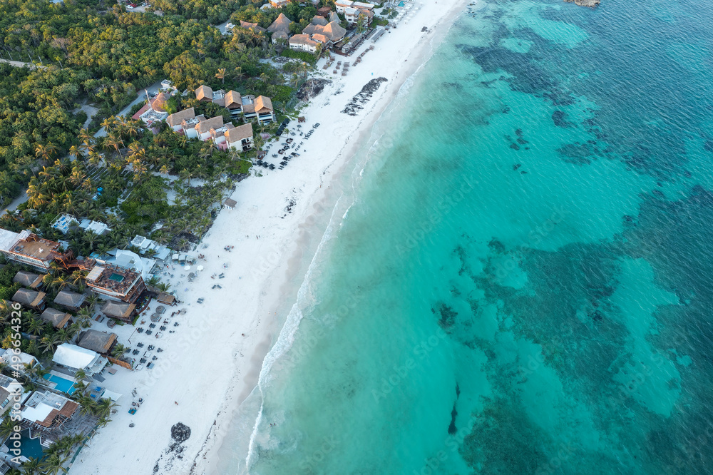 beautiful beaches of Tulum seen from above, Quintana Roo, Mexico