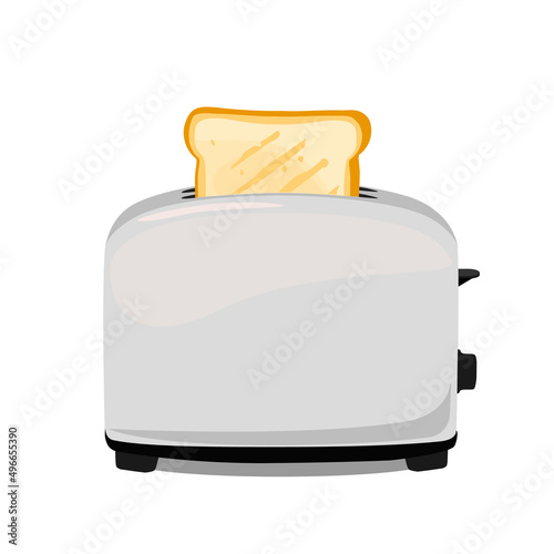 Stainless steel toaster with toasted bread for breakfast inside