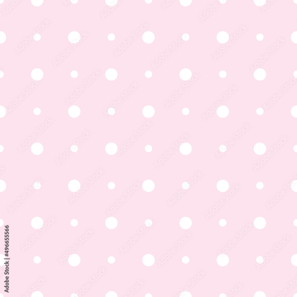 Seamless random small black polka pattern on white background. Irregular chaotic points. Vector graphic. Abstract scattered dots wallpaper. Simple, modern decorative print on wrapping paper, fabric