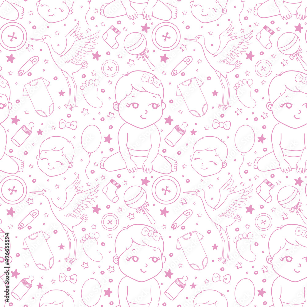 Seamless background, texture, backdrop, pattern, wallpaper with children cartoon doodle toys.