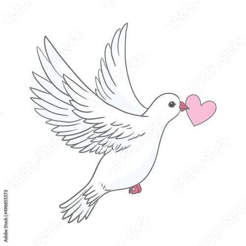 Dove with an olive branch, a symbol of peace. Symmetric composition with two white pigeons and in stamp style. Vintage vector illustration for banners and cards.
