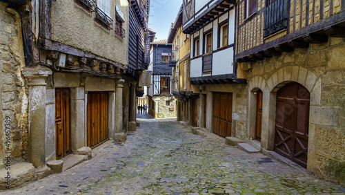 Medieval alley with typical houses of the mountain of Salamanca, La Alberca. © josemiguelsangar