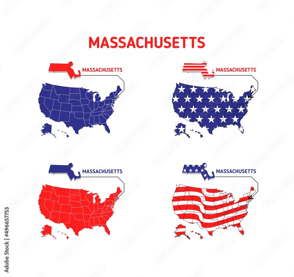 Massachusetts map with usa flag design illustration vector eps format , suitable for your design needs, logo, illustration, animation, etc.