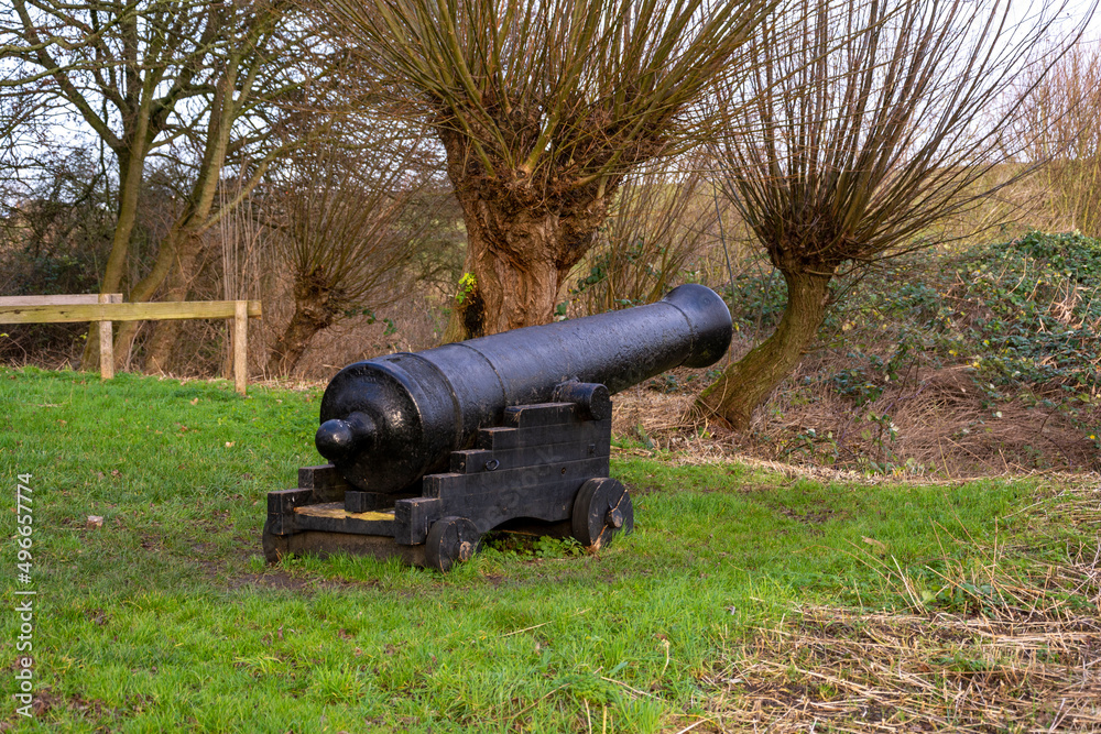 An old artillery gun ready for battle at the fort by the sea