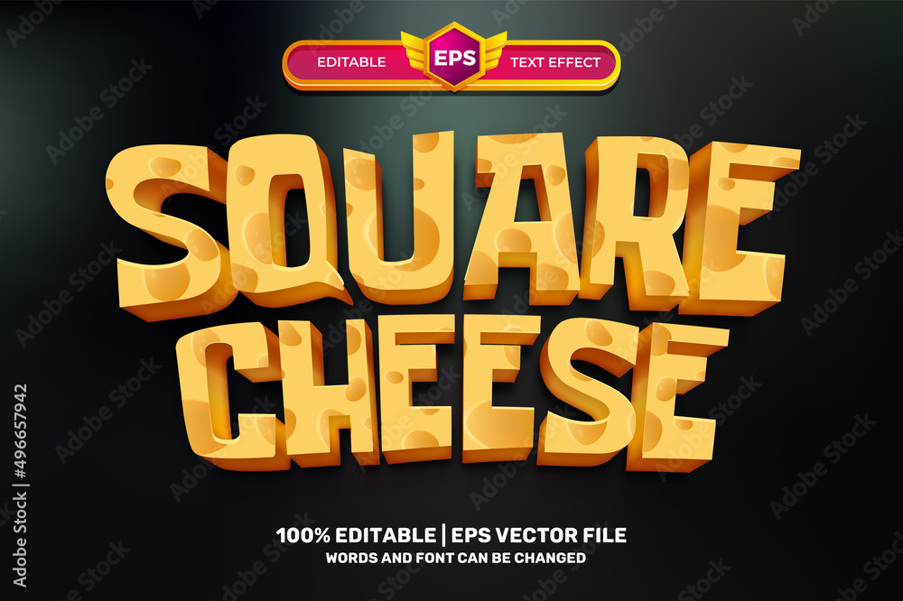Fototapeta premium square cheese cartoon adventure Bold 3D Editable text Effect Style