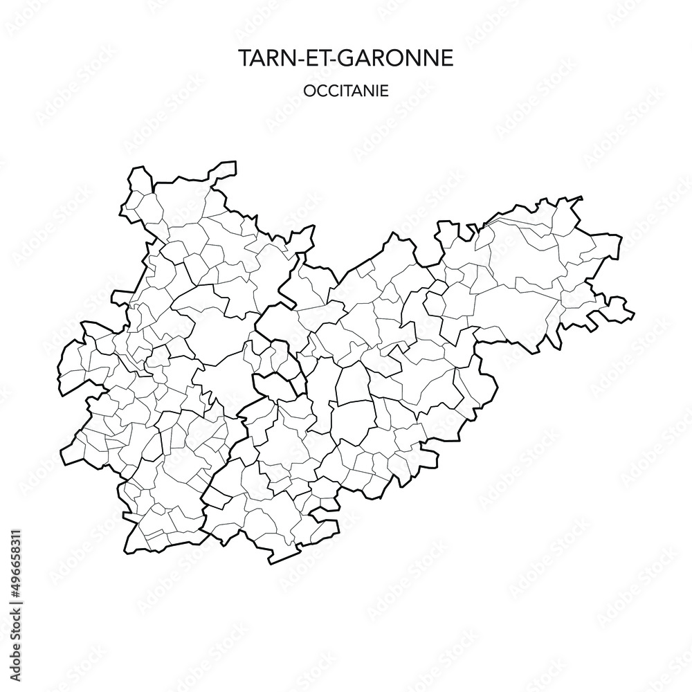Obraz premium Vector Map of the Geopolitical Subdivisions of the French Department of Tarn-et-Garonne Including Arrondissements, Cantons and Municipalities as of 2022 - Occitanie - France