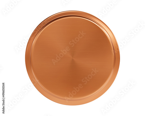 Realistic bronze lid mockup top view isolated on white background. 3d render metal bottle or jar cap. Aluminum or tin round container cover. Coin or medal mock up.