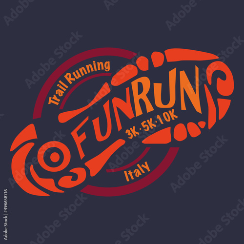 Trail Run label writing vector feet logo info with writing fun run