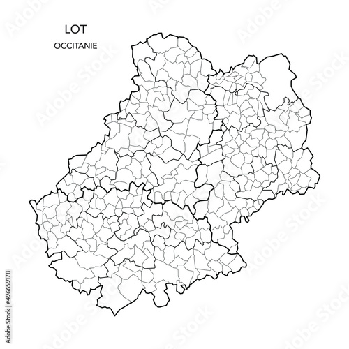 Map of the Geopolitical Subdivisions of The Département Du Lot Including Arrondissements, Cantons and Municipalities as of 2022 - Occitanie - France