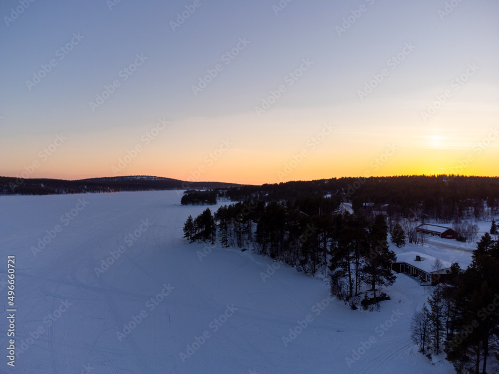 Drone shots Finland holiday sunset ice winter sky 