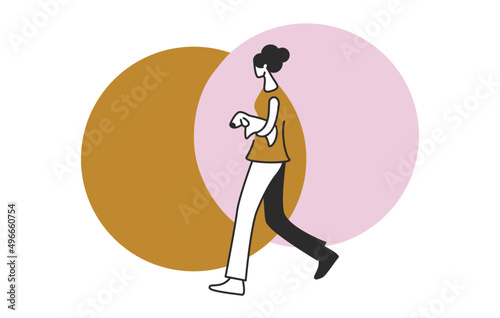 Happy woman, dog walker carrying small dog, modern flat illustration