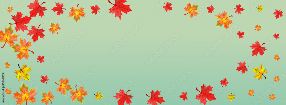 Red Foliage Background Green Vector. Plant Nature Card. Yellow Ground Leaf. Forest Floral Design.