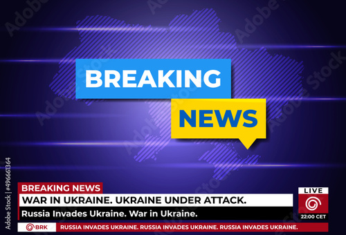 Breaking news live on world map background with  Ukraine flag. Background screen saver on breaking news. Vector illustration.