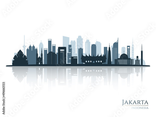 Jakarta skyline silhouette with reflection. Landscape Jakarta  Indonesia. Vector illustration.