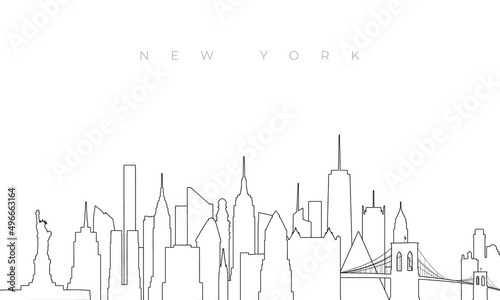 Outline New York skyline. Trendy template with New York city buildings and landmarks in line style. Stock vector design.