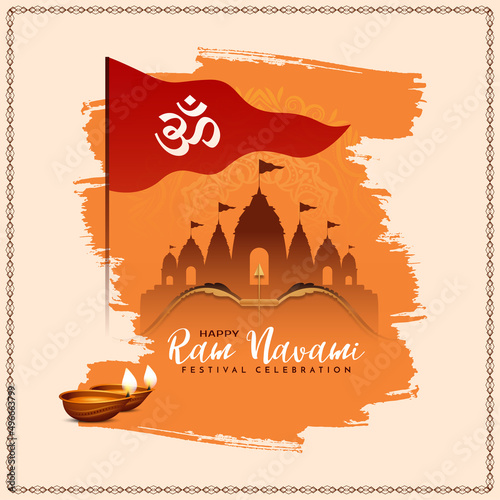 Happy Ram Navami festival beautiful religious background with flag