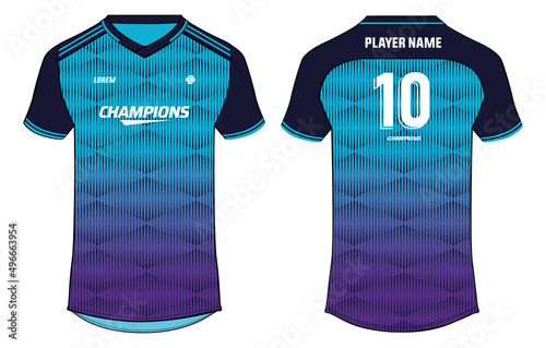 Sports t-shirt jersey design flat sketch vector illustration, halftone abstract pattern Football jersey with front and back view for Soccer, Cricket, Volleyball, Rugby, tennis, badminton uniform kit
