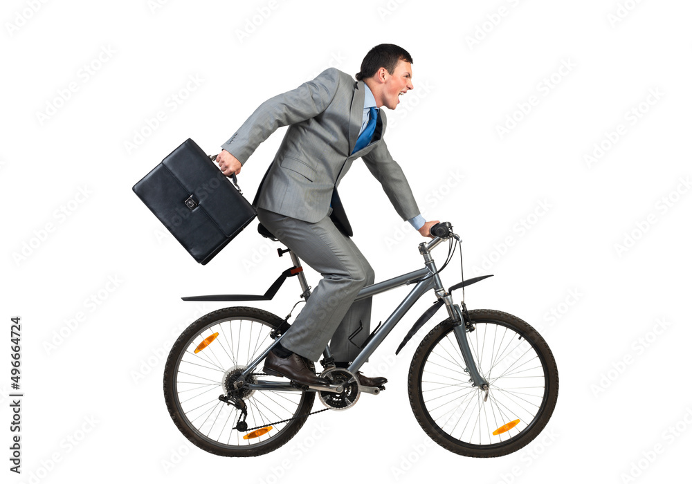 Businessman on bike hurry to work Businessman on bike hurry to work