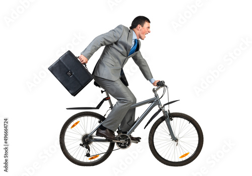 Businessman on bike hurry to work