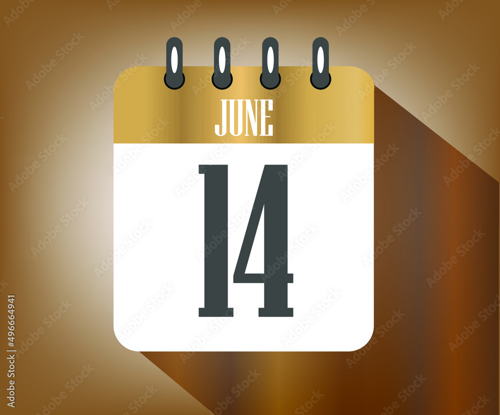 Icon day 14 june, wooden calendar template for holidays and events Icon day 14 june, wooden calendar template for holidays and events