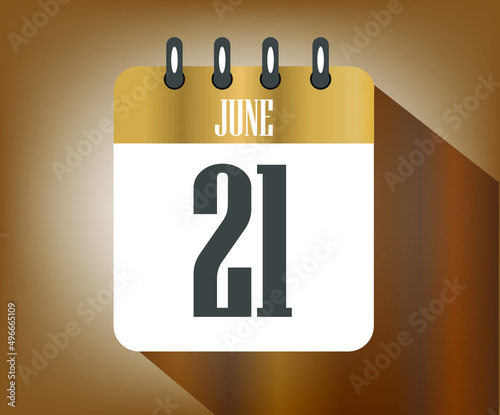 Icon day 21 june, wooden calendar template for holidays and events