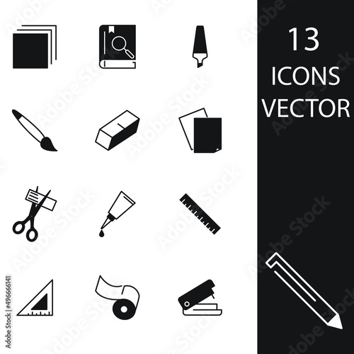 Stationery icons set . Stationery pack symbol vector elements for infographic web