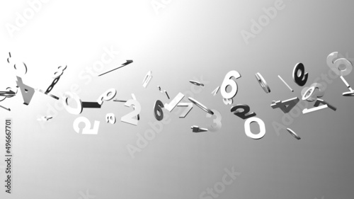 White numbers on white background. 3D illustration for background. 