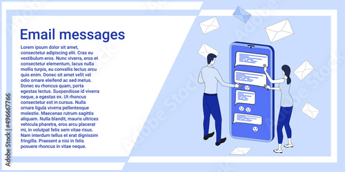Email messages.People communicate with each other using social networks.The illustration in the style of the landing page is blue.
