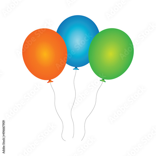 Bunch of balloons in flat design on white background. Vector illustration set of three colorful balloons. Orange, Blue and Green Balloon vector pack for birthdays, weddings, holidays. EPS 10.
