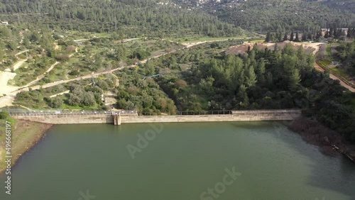 Jerusalem Dam in the spring aerial view
Drone view over Beit zait barrage , April 2022  
 photo