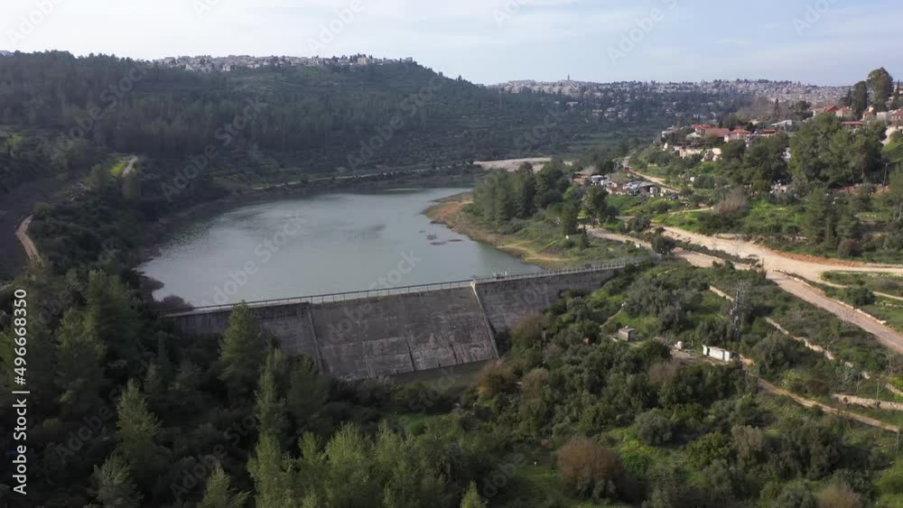 Jerusalem Dam in the spring aerial view
Drone view over Beit zait barrage , April 2022
Jerusalem Dam in the spring aerial view
Drone view over Beit zait barrage , April 2022