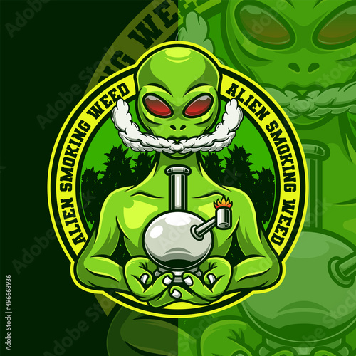 Alien Smoking Mascot Logo Template