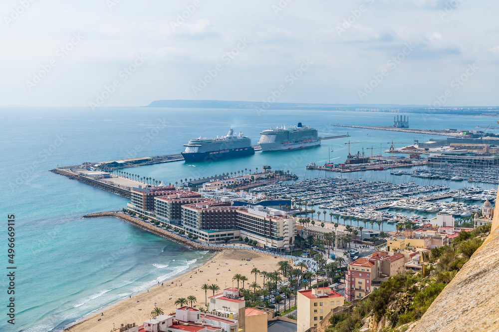 A view towards the port from the castle of Saint Ferran above Alicante on a spring day