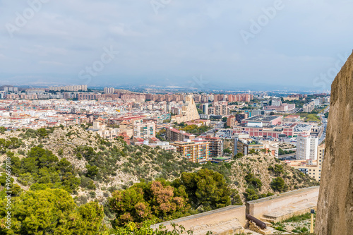 A view towards the suburbs from the castle of Saint Ferran above Alicante on a spring day