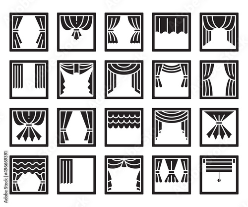 curtain and window icons set