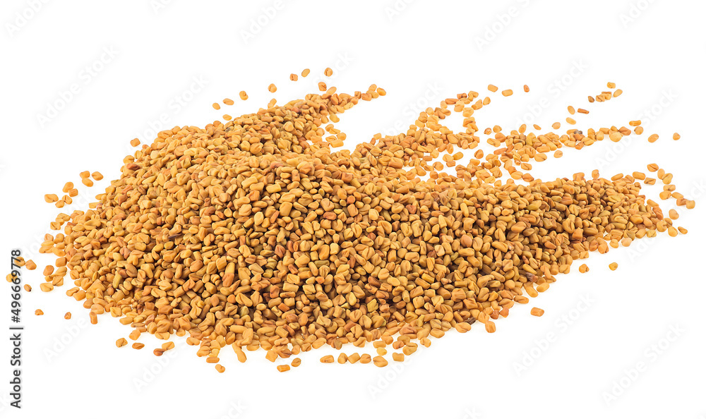 Pile of dried fenugreek seeds isolated on a white background Pile of dried fenugreek seeds isolated on a white background