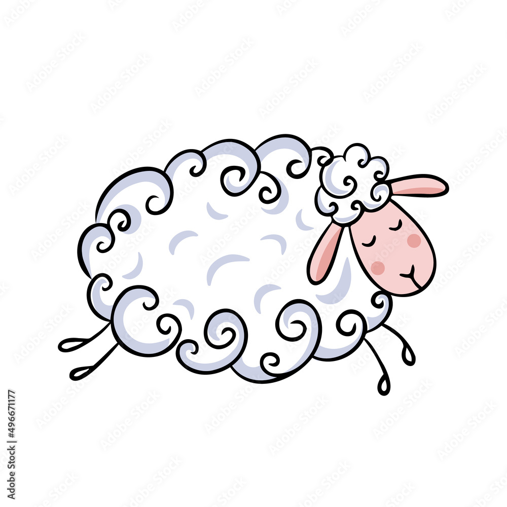 Obraz premium Cute doodle vector sheep for kids design. Hand drawn vector illustration.