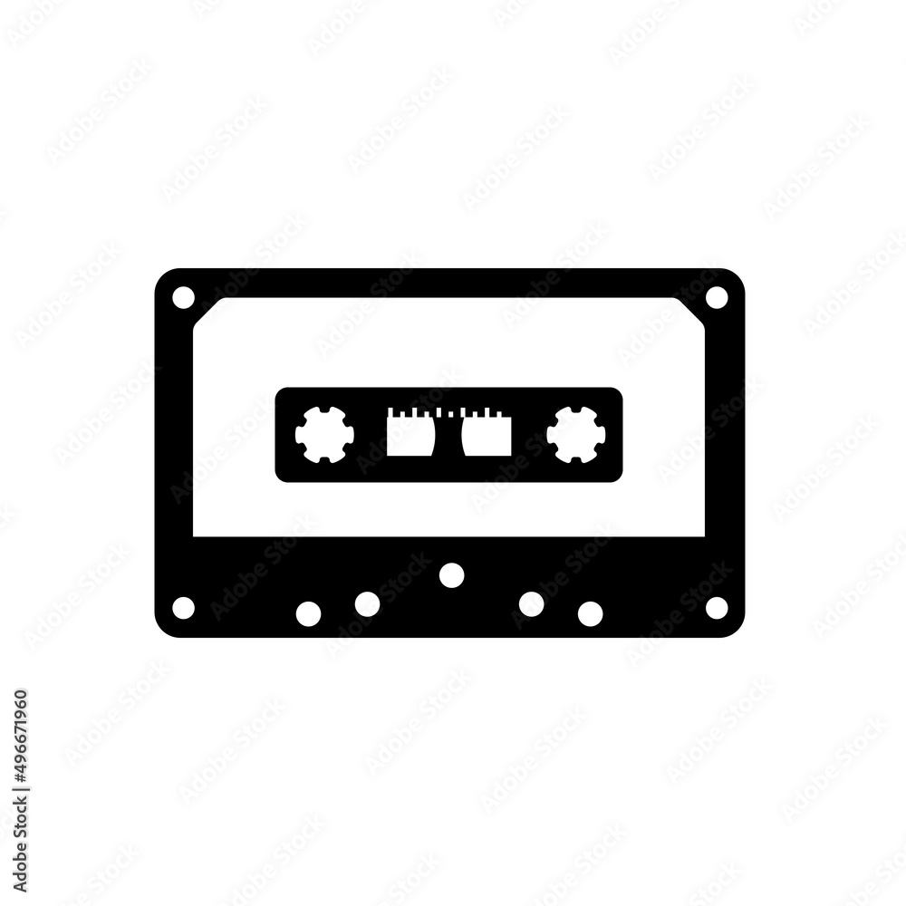 Cassette Silhouette. Black and White Icon Design Element on Isolated White Background Cassette Silhouette. Black and White Icon Design Element on Isolated White Background