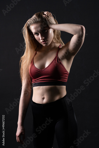 Keeps his head breasts fitness black body, from fit young for person and athlete strong, sexy people. ABS beauty bodybuilder, smile energy © Ilya