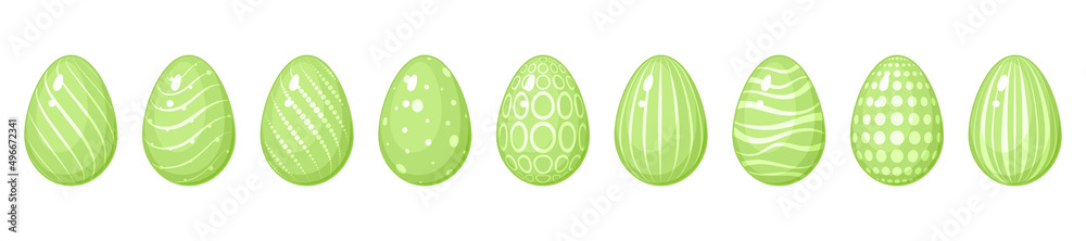 Set of green Easter eggs with decoration