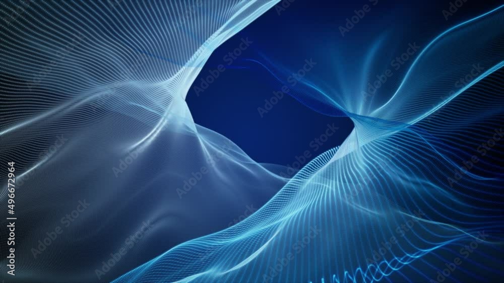 Fantastic video animation with particle wave object in slow motion, 4096x2304 loop 4K