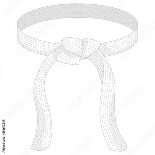 Karate belt white color isolated on white background. Design icon of Japanese martial art in flat style.