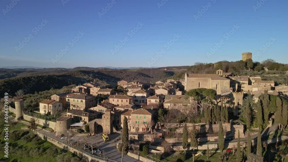 Aerial view of medieval town Monticchiello, Tuscany, Italy Aerial view of medieval town Monticchiello, Tuscany, Italy