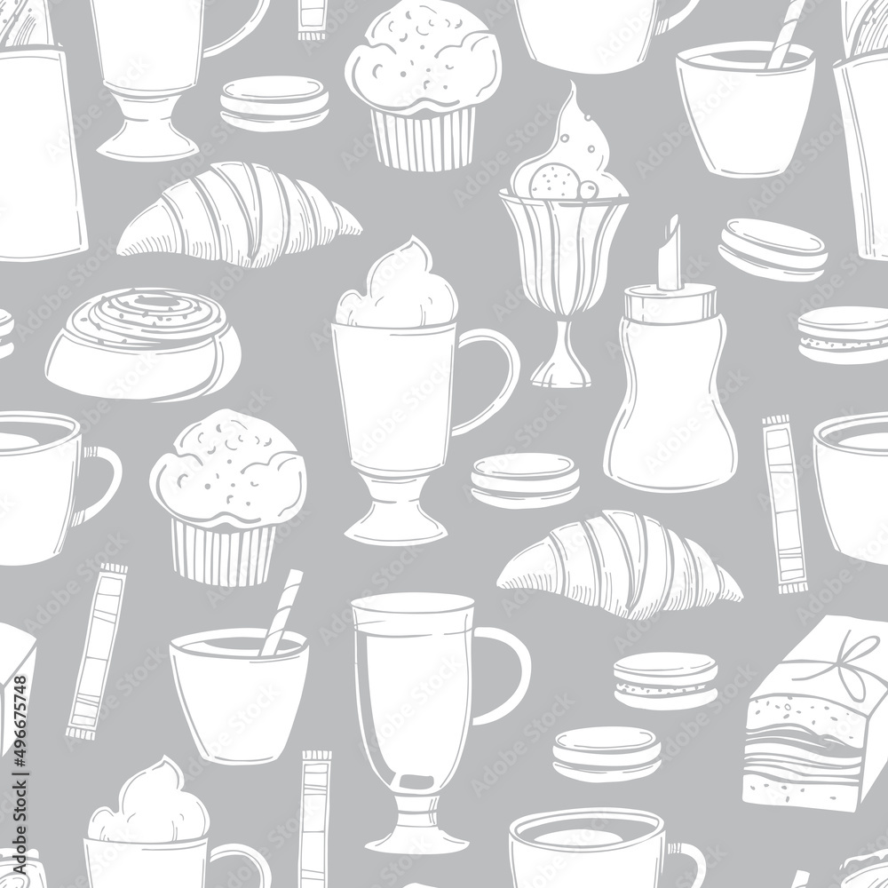 Coffee shop food and drinks set. Vector pattern Coffee shop food and drinks set. Vector pattern