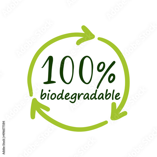 100 percent biodegradable sign at product label