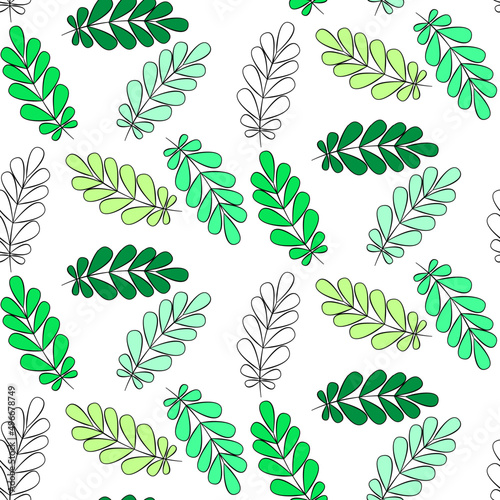 Vector seamless half-drop pattern  with leaves 