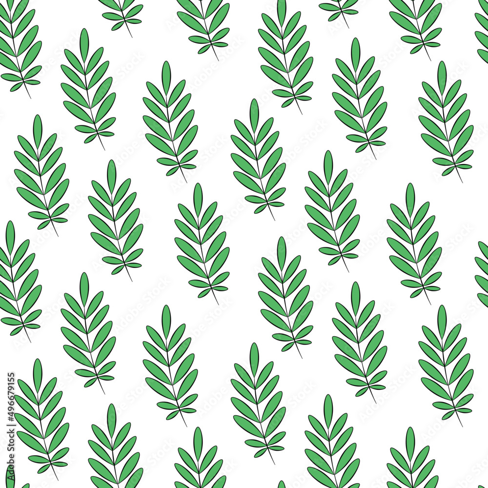 Vector seamless half-drop pattern, with leaves 