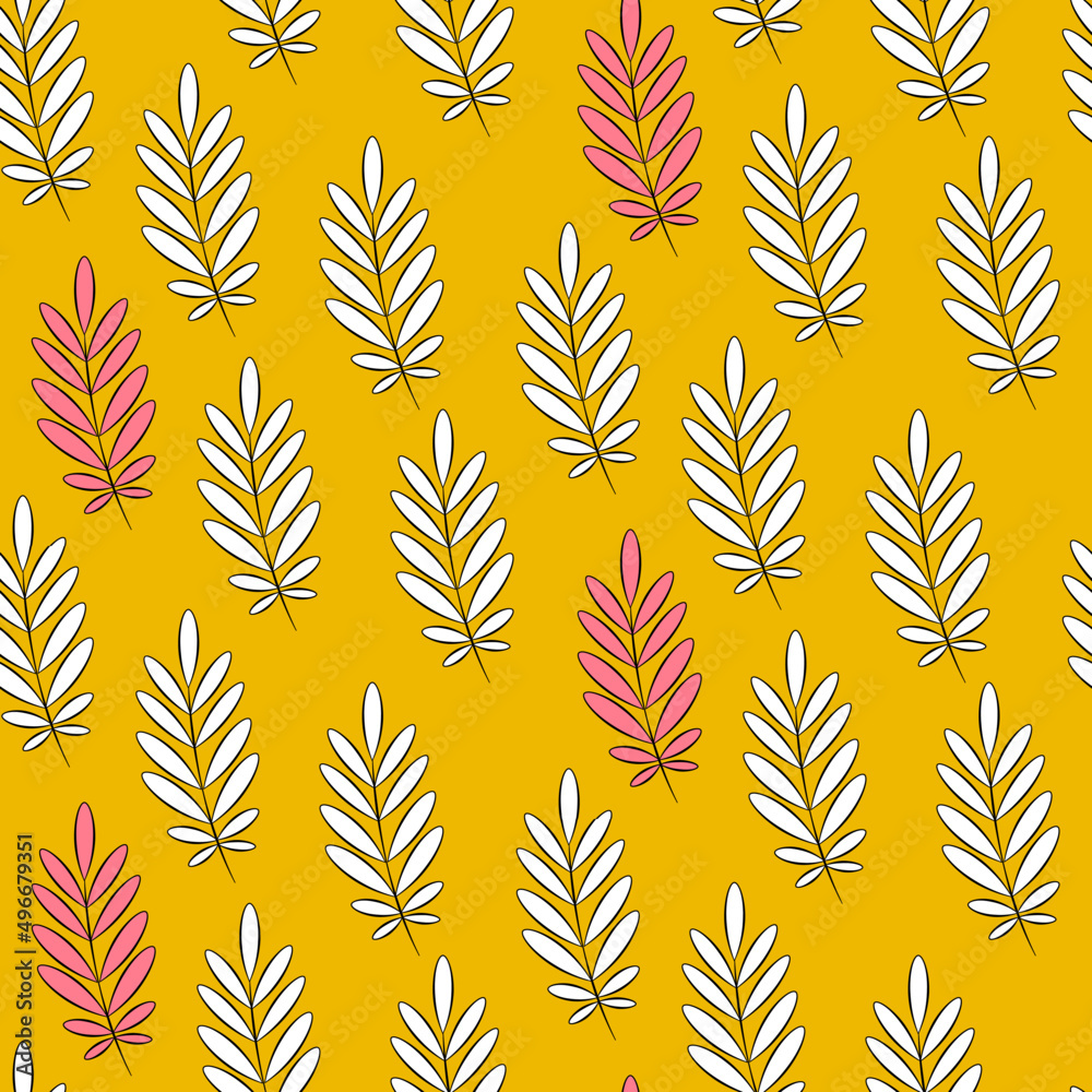 Vector seamless half-drop pattern, with leaves Vector seamless half-drop pattern, with leaves