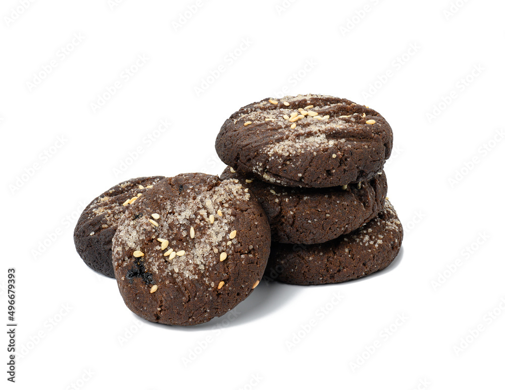 round chocolate chip cookies on a white isolated background round chocolate chip cookies on a white isolated background