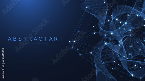 Technology abstract lines and dots connection background. Connection digital data and big data concept. Digital data visualization. Vector illustration